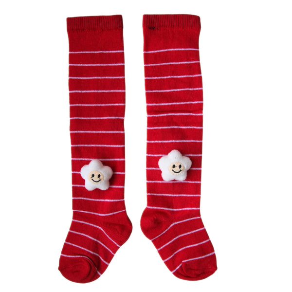 Baby Unisex Cotton Calf Length Red Kids Long Smiley Star Face Socks-SK1110andF08