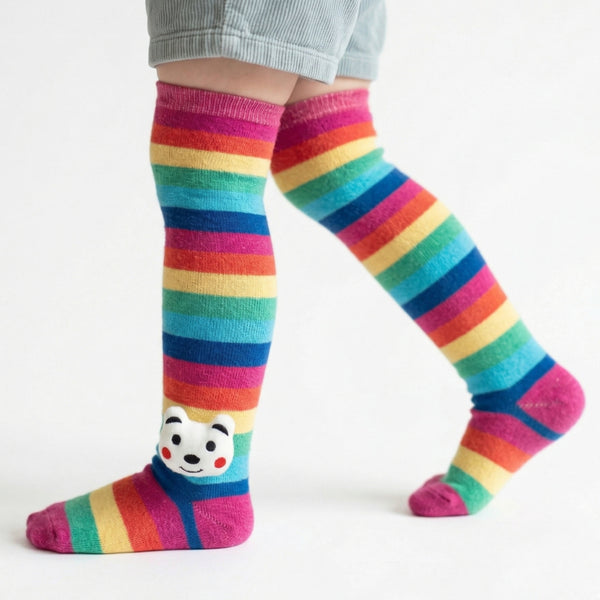 Unisex Cotton Multicolor Calf Length Kids Long Bear Face Socks-SK1219andF21