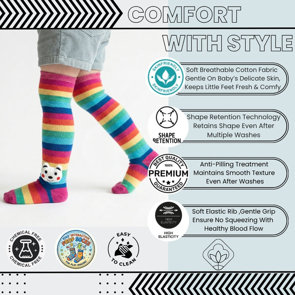 Unisex Cotton Multicolor Calf Length Kids Long Bear Face Socks-SK1112andF21
