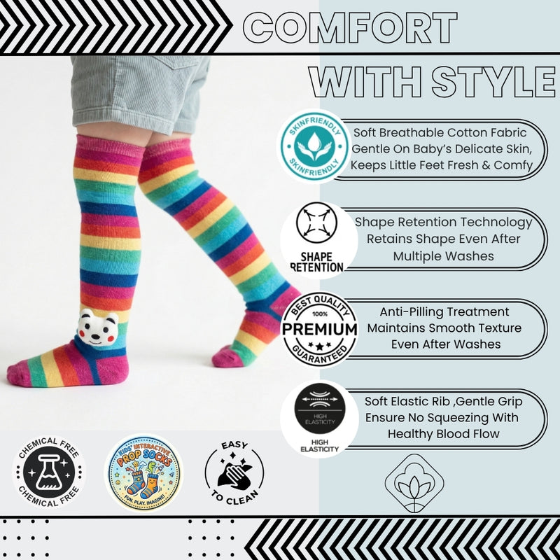Unisex Cotton Multicolor Calf Length Kids Long Bear Face Socks-SK1112andF21
