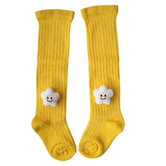 Baby Unisex Cotton Calf Length Yellow Kids Long Smiley Star Face Socks-SK1146andF08