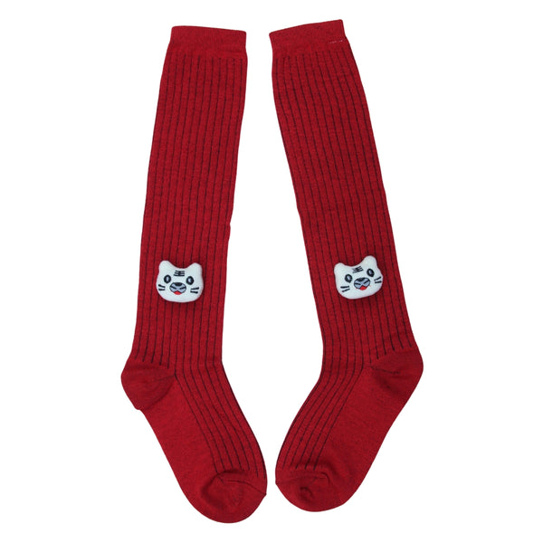 Unisex Cotton Red Calf Length Kids Long Cat Face Socks-SK1223andF05