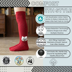 Unisex Cotton Red Calf Length Kids Long Cat Face Socks-SK1147andF05