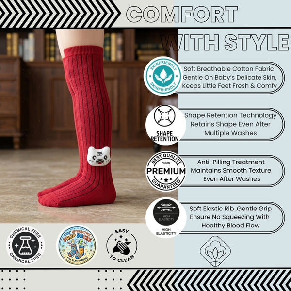 Unisex Cotton Red Calf Length Kids Long Cat Face Socks-SK1147andF05