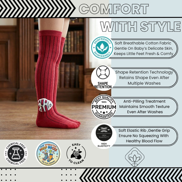 Unisex Cotton Red Calf Length Kids Long Fish Face Socks-SK1147andF11