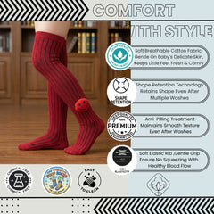 Unisex Cotton Red Calf Length Kids Long Smiley Face Socks-SK1147andF16