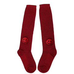 Unisex Cotton Red Calf Length Kids Long Smiley Face Socks-SK970andF16