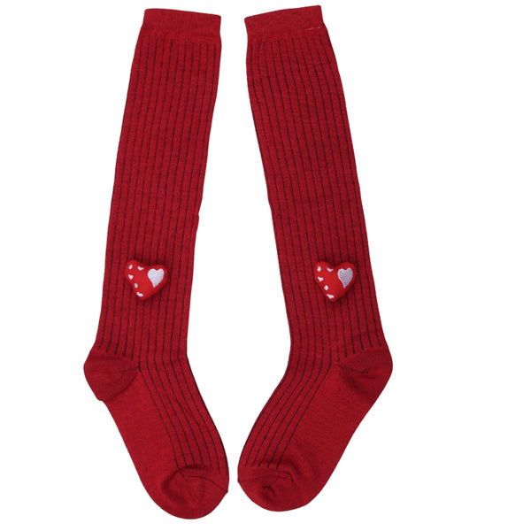 Unisex Cotton Red Calf Length Kids Long Heart Face Socks-SK970andF17