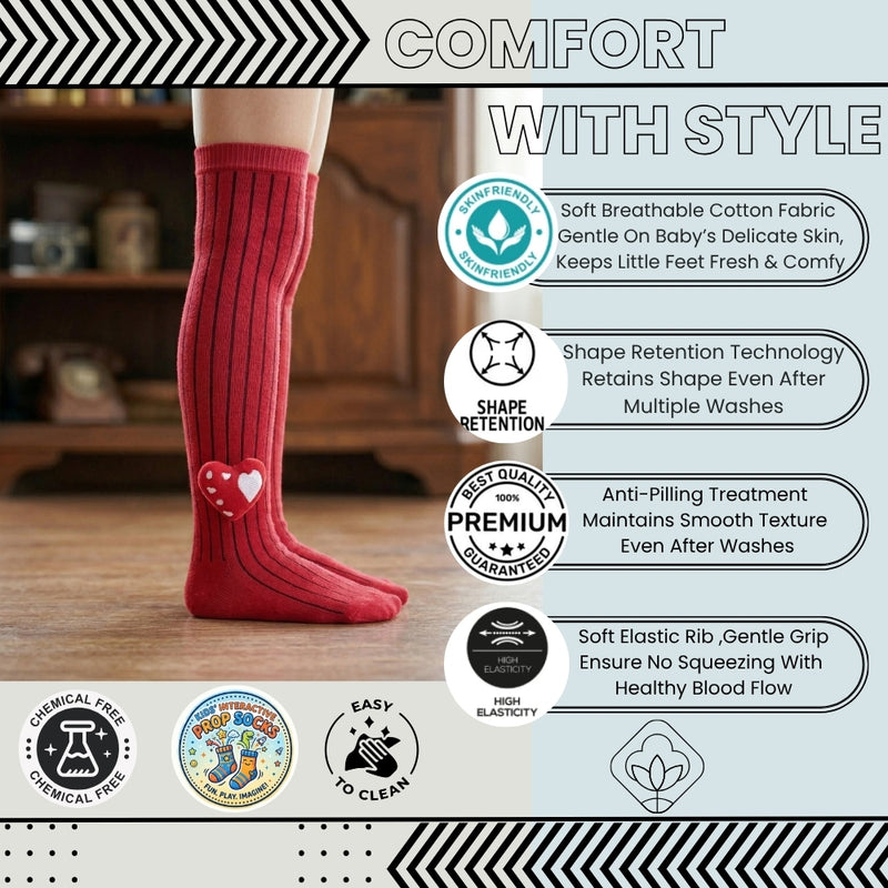 Unisex Cotton Red Calf Length Kids Long Heart Face Socks-SK1223andF17