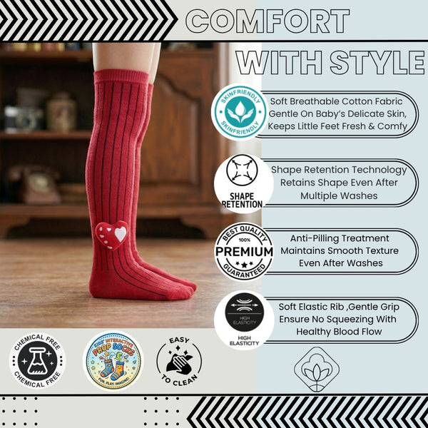 Unisex Cotton Red Calf Length Kids Long Heart Face Socks-SK970andF17
