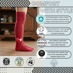 Unisex Cotton Red Calf Length Kids Long Heart Face Socks-SK1147andF17
