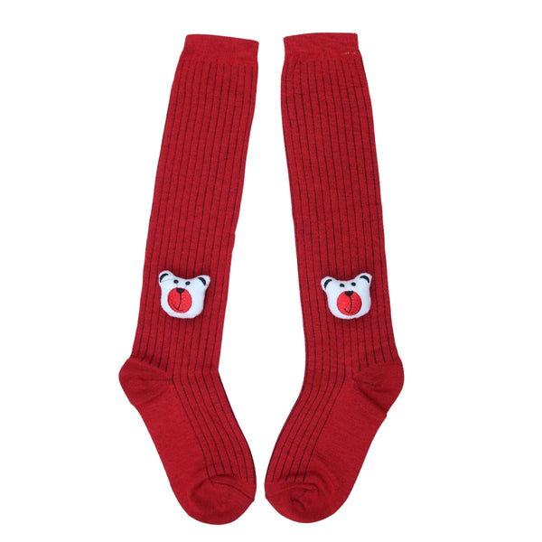 Unisex Cotton Red Calf Length Kids Long Bear Face Socks-SK970andF33