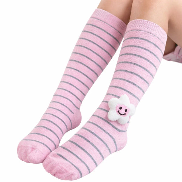 Baby Unisex Cotton Calf Length Pink Kids Long Smiley Star Face Socks-SK1151andF07