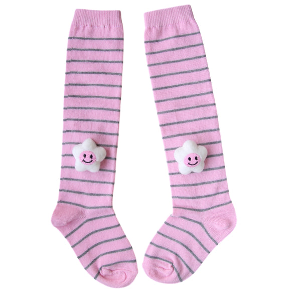 Baby Unisex Cotton Calf Length Pink Kids Long Smiley Star Face Socks-SK1151andF07