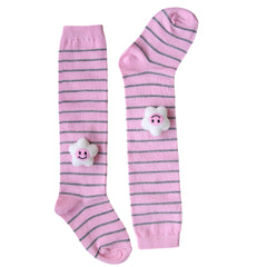 Baby Unisex Cotton Calf Length Pink Kids Long Smiley Star Face Socks-SK1151andF07