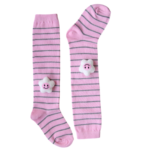 Baby Unisex Cotton Calf Length Pink Kids Long Smiley Star Face Socks-SK1151andF07