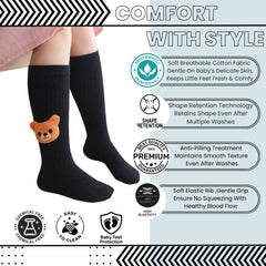 Baby Unisex Cotton Calf Length Black Kids Long Bear Face Socks-SK1221andF02
