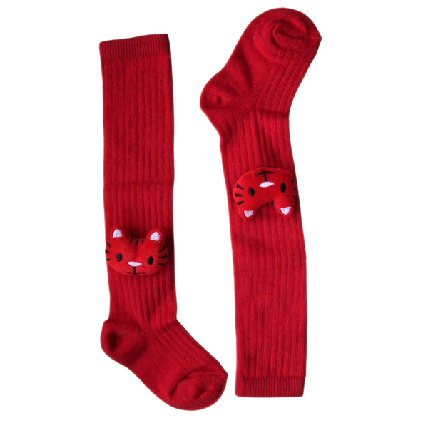 Baby Unisex Cotton Calf Length Red Kids Long Tiger Face Socks-SK1223andF04