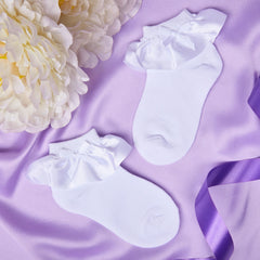 3 Pair Set Girl's 1 to 3 Years Frill Lace Cotton Solid Ankle Socks White,Black,Pink-SK1312/SK1313/SK1316