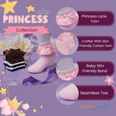 3 Pair Set Girl's 1 to 3 Years Frill Lace Cotton Solid Ankle Socks Black,White-SK1313/SK1325/SK1336
