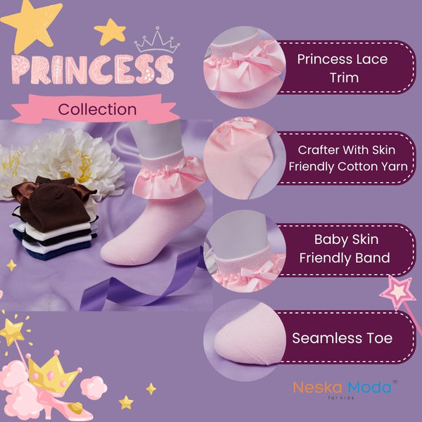 3 Pair Set Girl's 1 to 3 Years Frill Lace Cotton Solid Ankle Socks Black,White-SK1313/SK1325/SK1336