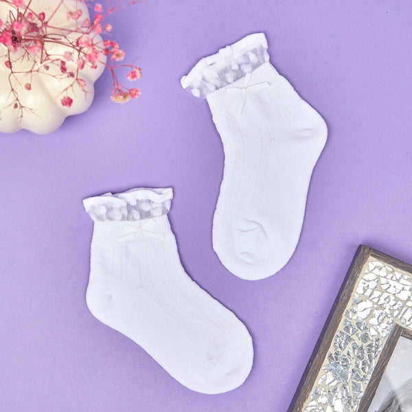 3 Pair Set Girl's 1 to 3 Years Frill Lace Cotton Solid Ankle Socks Black,White-SK1313/SK1325/SK1336