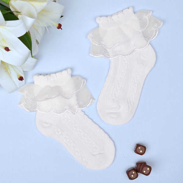 3 Pair Set Girl's 1 to 3 Years Frill Lace Cotton Solid Ankle Socks Pink,White,Blue-SK1316/SK1324/SK1332