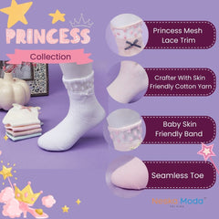 3 Pair Set Girl's 1 to 3 Years Frill Lace Cotton Solid Ankle Socks Brown,Purple,White-SK1317/SK1333/SK1336