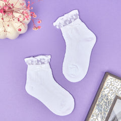 3 Pair Set Girl's 1 to 3 Years Frill Lace Cotton Solid Ankle Socks Brown,Purple,White-SK1317/SK1333/SK1336