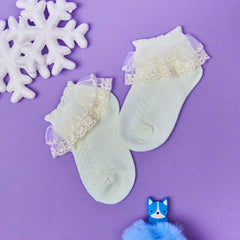 3 Pair Set Girl's 1 to 3 Years Frill Lace Cotton Solid Ankle Socks White,Red,Yellow-SK1330/SK1334/SK1335