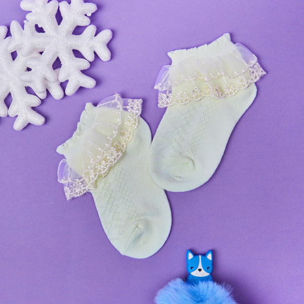 3 Pair Set Girl's 1 to 3 Years Frill Lace Cotton Solid Ankle Socks White,Red,Yellow-SK1330/SK1334/SK1335