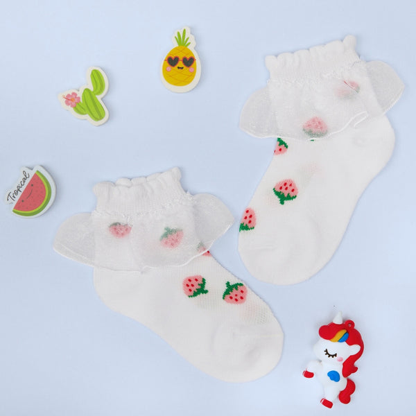 3 Pair Set Girl's 1 to 3 Years Frill Lace Cotton Solid Ankle Socks Blue,Pink,White-SK1332/SK1340/SK1341