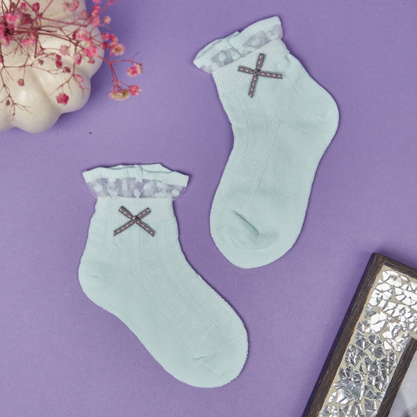 3 Pair Set Girl's 1 to 3 Years Frill Lace Cotton Solid Ankle Socks White,Green,Pink-SK1336/SK1337/SK1340
