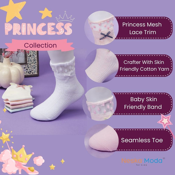 3 Pair Set Girl's 1 to 3 Years Frill Lace Cotton Solid Ankle Socks White,Brown,White-SK1336/SK1338/SK1339