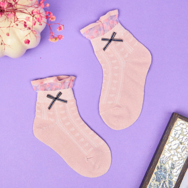 3 Pair Set Girl's 1 to 3 Years Frill Lace Cotton Solid Ankle Socks White,Brown,White-SK1336/SK1338/SK1339