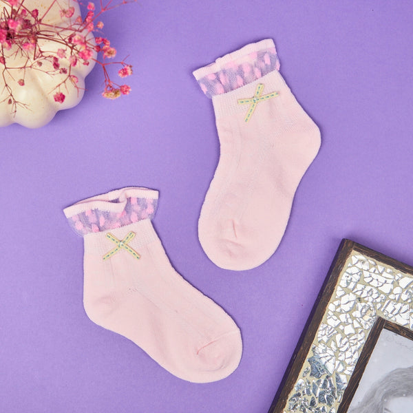 3 Pair Set Girl's 1 to 3 Years Frill Lace Cotton Solid Ankle Socks White,Brown,White-SK1336/SK1338/SK1339