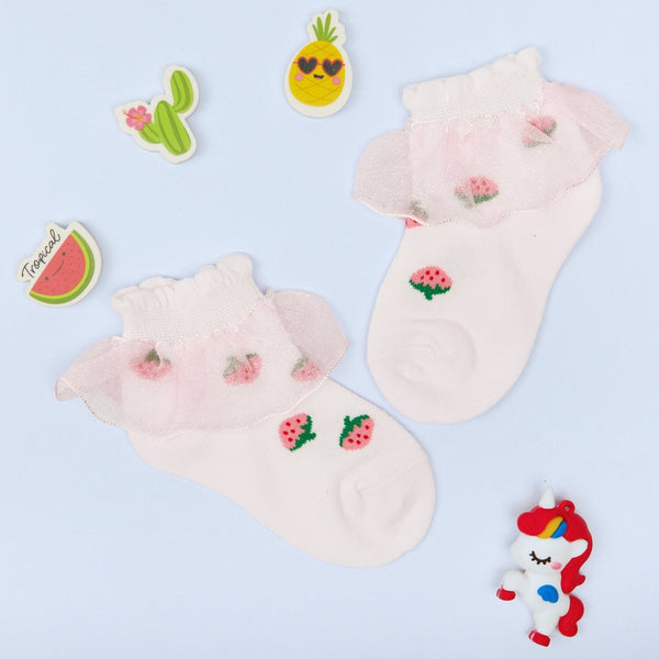 3 Pair Set Girl's 1 to 3 Years Frill Lace Cotton Solid Ankle Socks White,Blue,Pink-SK1341/SK1342/SK1343