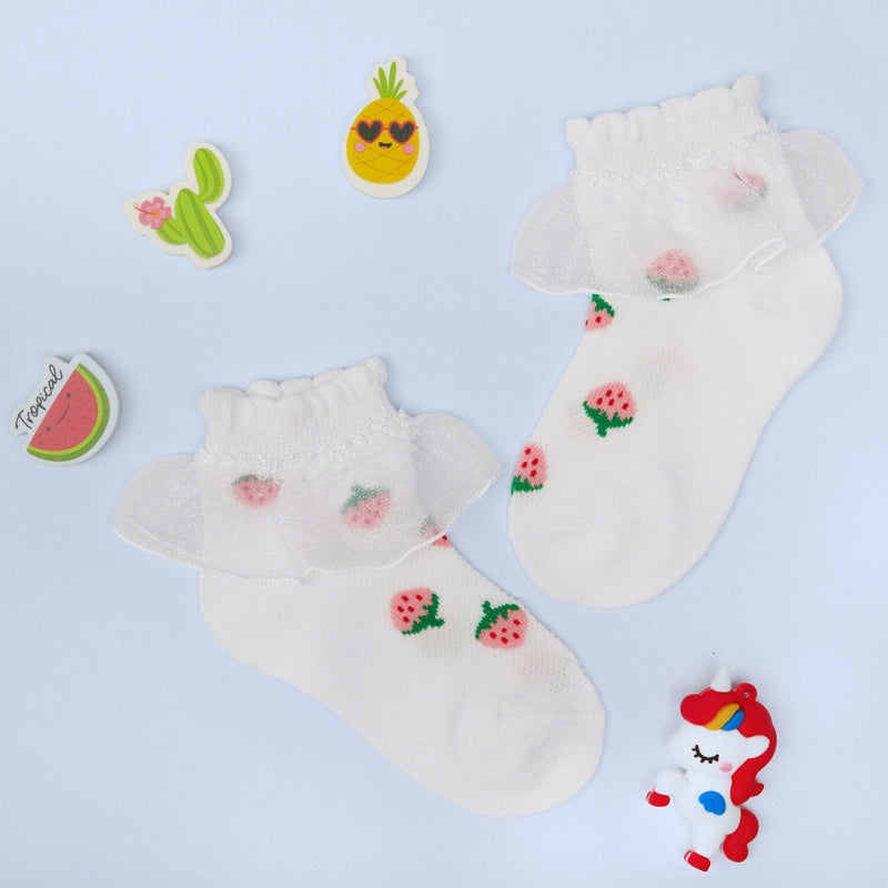 3 Pair Set Girl's 1 to 3 Years Frill Lace Cotton Solid Ankle Socks White,Blue,Pink-SK1341/SK1342/SK1343