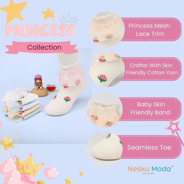 3 Pair Set Girl's 1 to 3 Years Frill Lace Cotton Solid Ankle Socks White,Blue,Pink-SK1341/SK1342/SK1343
