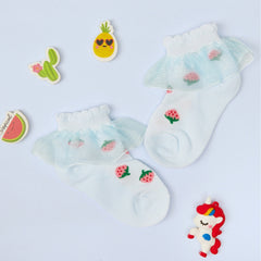 3 Pair Set Girl's 1 to 3 Years Frill Lace Cotton Solid Ankle Socks White,Blue,Pink-SK1341/SK1342/SK1343