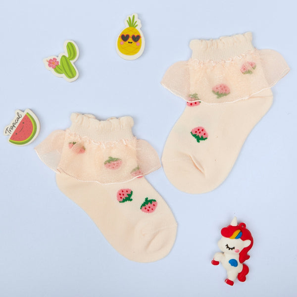 3 Pair Set Girl's 1 to 3 Years Frill Lace Cotton Solid Ankle Socks White,Green-SK1341/SK1344/SK1345