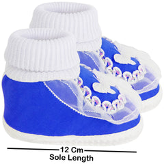 6 To 12 Months Baby Boys & Girls Cotton Pre-Walker Butterfly Frill Booties (White, Blue)-SK138