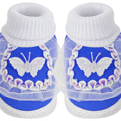 6 To 12 Months Baby Boys & Girls Cotton Pre-Walker Butterfly Frill Booties (White, Blue)-SK138
