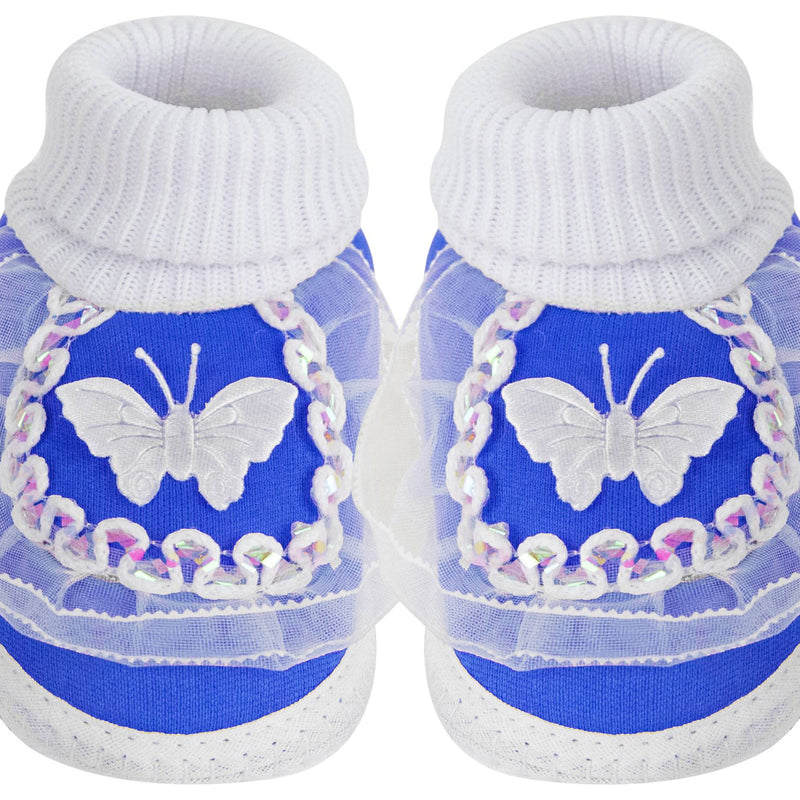 6 To 12 Months Baby Boys & Girls Cotton Pre-Walker Butterfly Frill Booties (White, Blue)-SK138