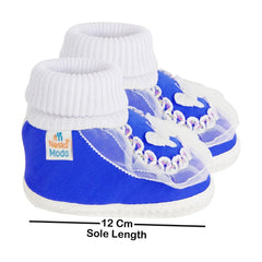 6 To 12 Months Baby Boys & Girls Cotton Pre-Walker Butterfly Frill Booties (White, Blue)-SK138