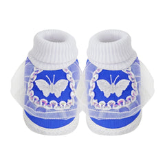 6 To 12 Months Baby Boys & Girls Cotton Pre-Walker Butterfly Frill Booties (White, Blue)-SK138