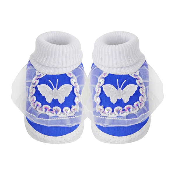 6 To 12 Months Baby Boys & Girls Cotton Pre-Walker Butterfly Frill Booties (White, Blue)-SK138