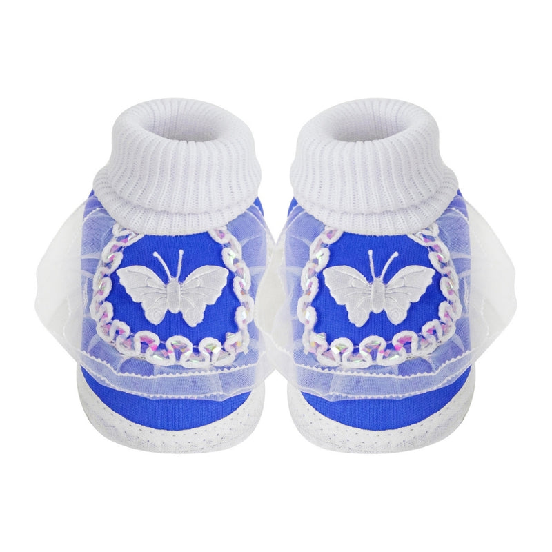6 To 12 Months Baby Boys & Girls Cotton Pre-Walker Butterfly Frill Booties (White, Blue)-SK138