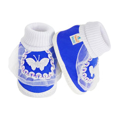 6 To 12 Months Baby Boys & Girls Cotton Pre-Walker Butterfly Frill Booties (White, Blue)-SK138