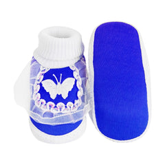 6 To 12 Months Baby Boys & Girls Cotton Pre-Walker Butterfly Frill Booties (White, Blue)-SK138